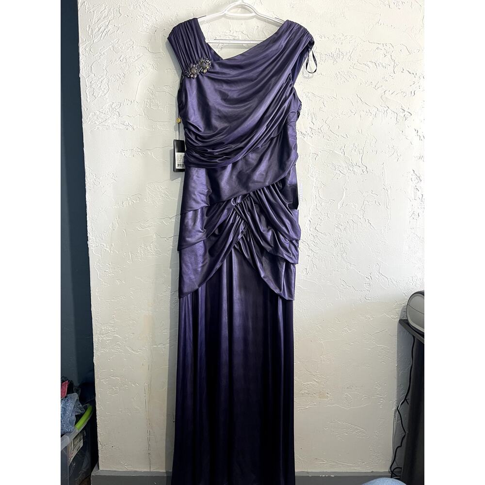 Tadashi Shoji purple beaded pleated cap sleeve maxi bridesmaid dress womens XL